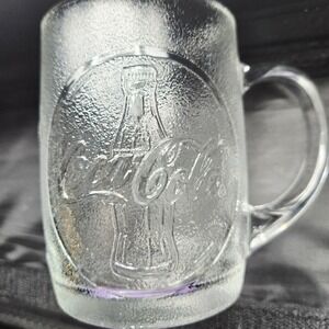 Coca Cola Embossed Glass Mugs Set of 4 Vintage Coke‎ Soda Pop Clear